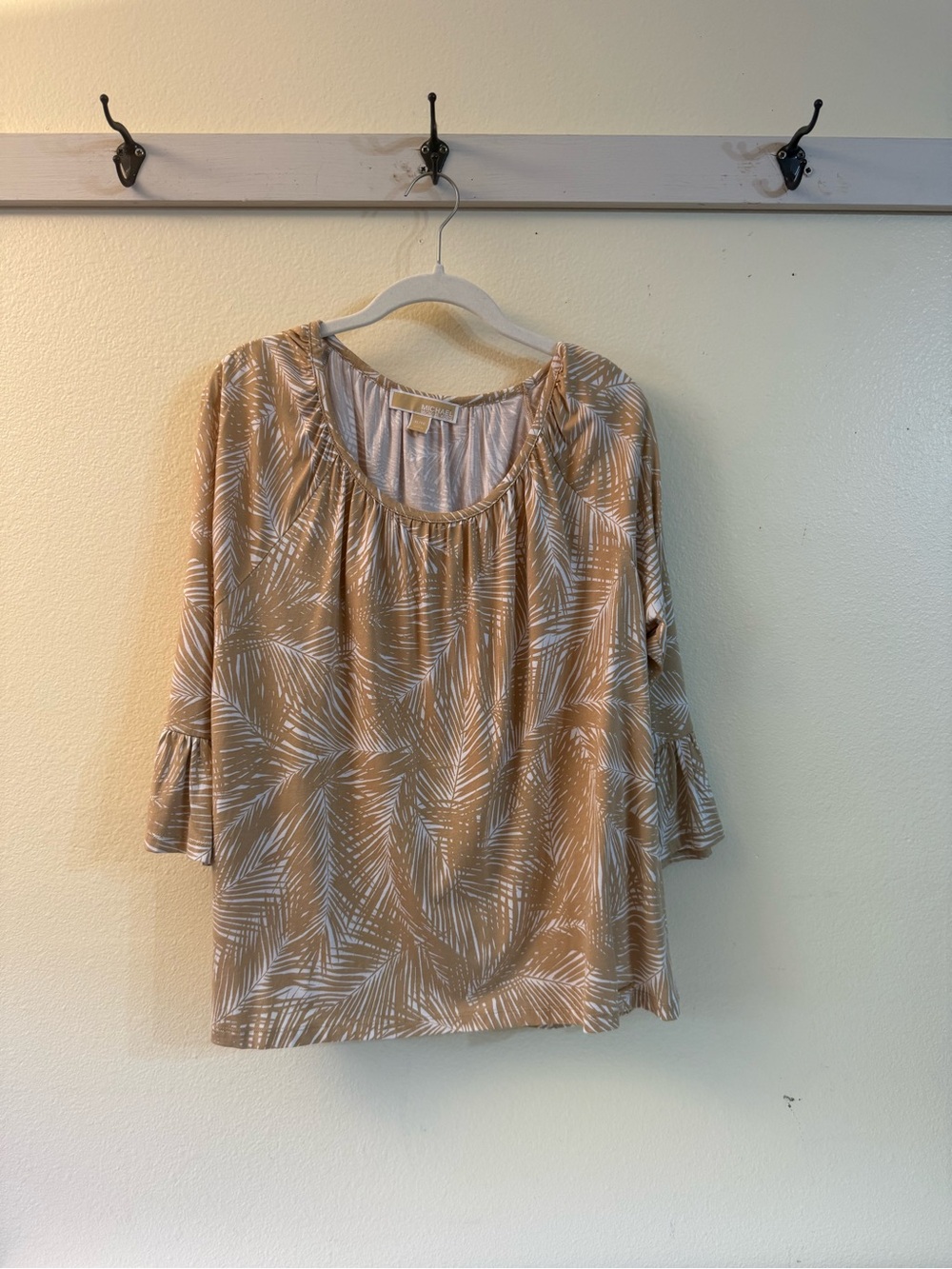 MICHAEL Michael Kors Tan and White Palm-Print Blouse